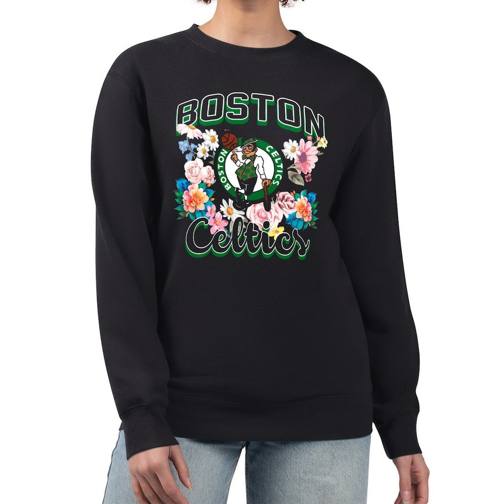 Boston Celtics G-III 4Her by Carl Banks Women's Flowers Team Logo Graphic Fleece Crewneck Pullover Sweatshirt Black outlet