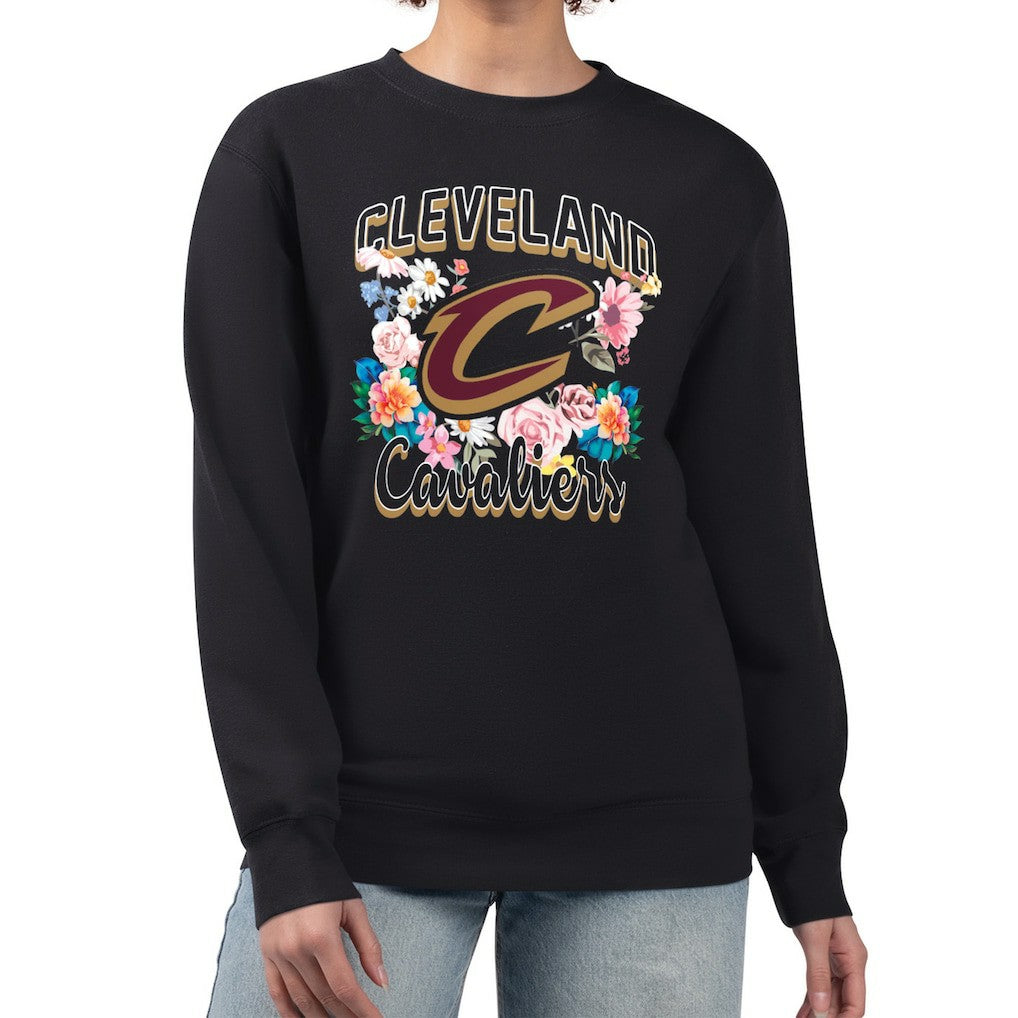 Cleveland Cavaliers G-III 4Her by Carl Banks Women's Flowers Team Logo Graphic Fleece Crewneck Pullover Sweatshirt Black outlet