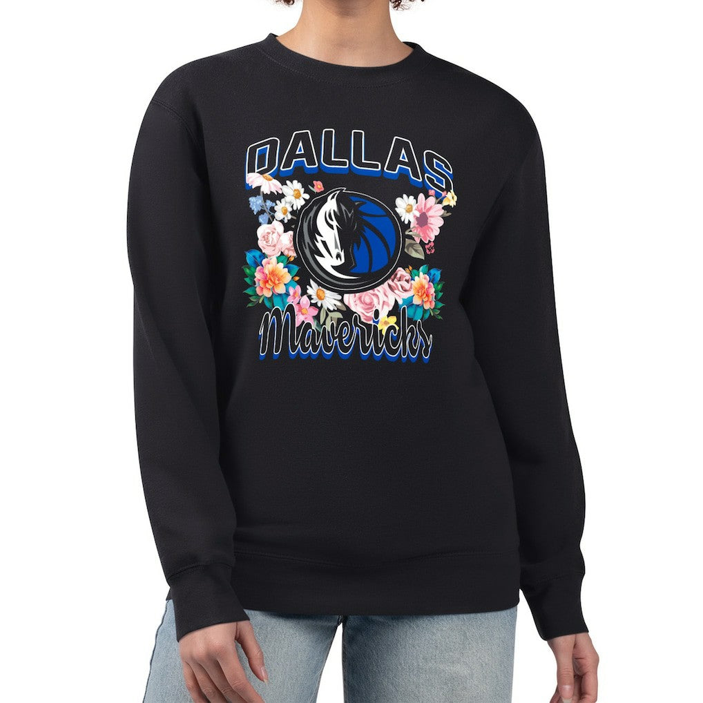 Dallas Mavericks G-III 4Her by Carl Banks Women's Flowers Team Logo Graphic Fleece Crewneck Pullover Sweatshirt Black outlet