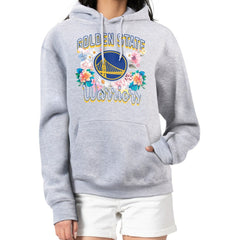 Golden State Warriors G-III 4Her by Carl Banks Women's Flowers Team Logo Graphic Fleece Pullover Hoodie Heather Gray