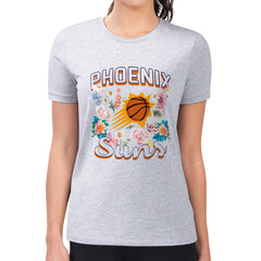 Phoenix Suns G-III 4Her by Carl Banks Women's Super-Slim Fit Lightweight Flowers Team Logo Graphic T-Shirt Heather Gray