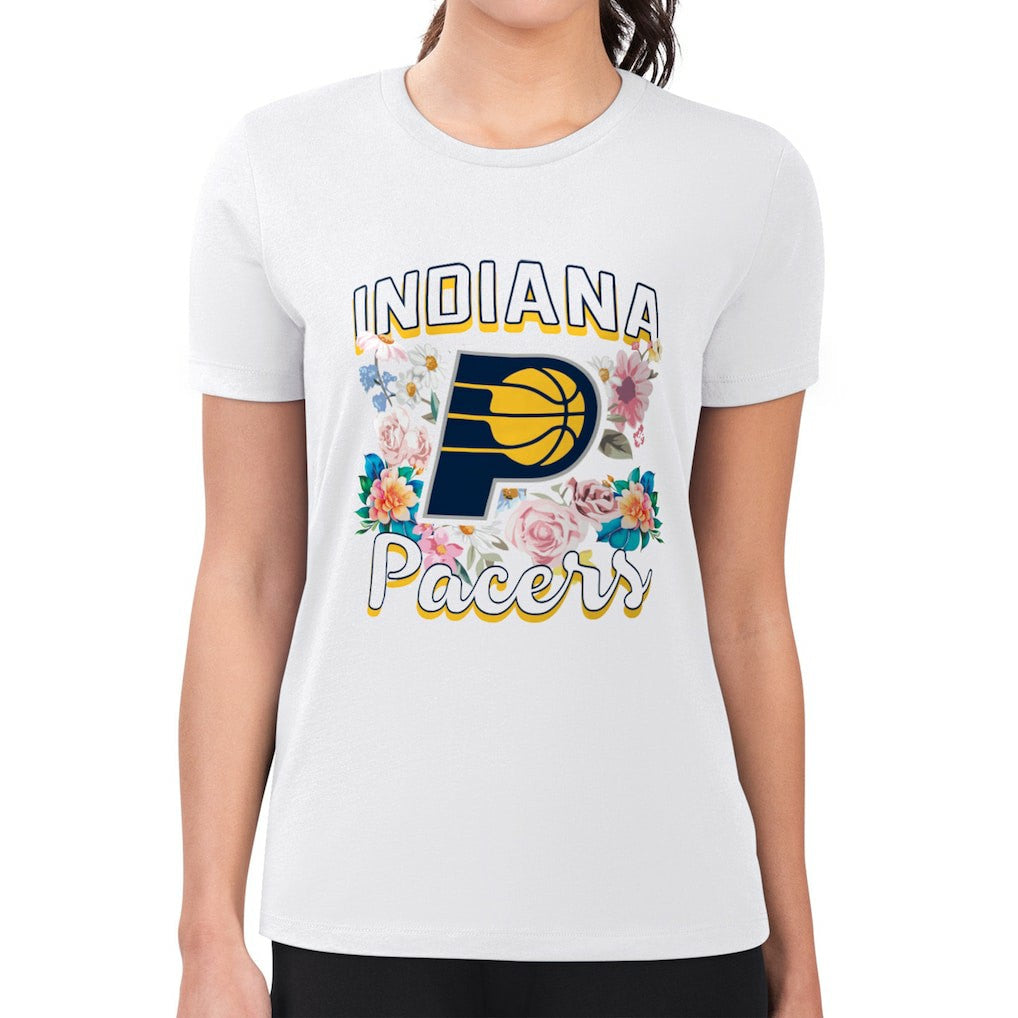 Indiana Pacers G-III 4Her by Carl Banks Women's Super-Slim Fit Lightweight Flowers Team Logo Graphic T-Shirt White
