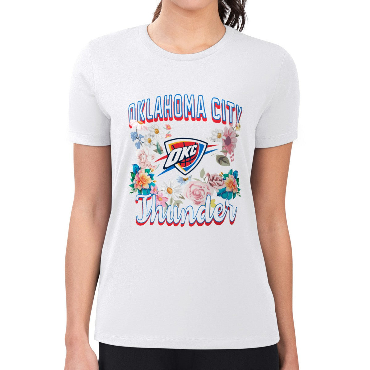 Oklahoma City Thunder G-III 4Her by Carl Banks Women's Super-Slim Fit Lightweight Flowers Team Logo Graphic T-Shirt White
