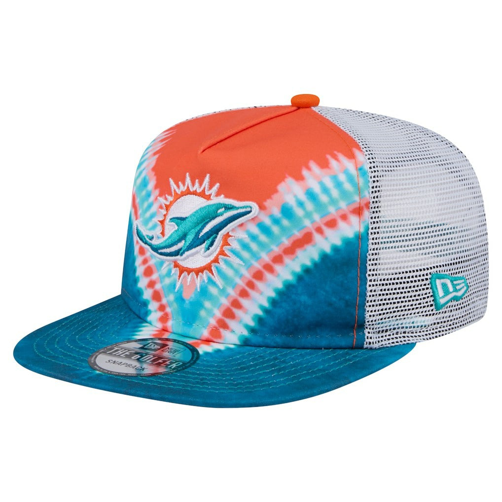 Miami Dolphins New Era Throwback Dye Golfer Snapback Hat - Orange/Aqua Hats