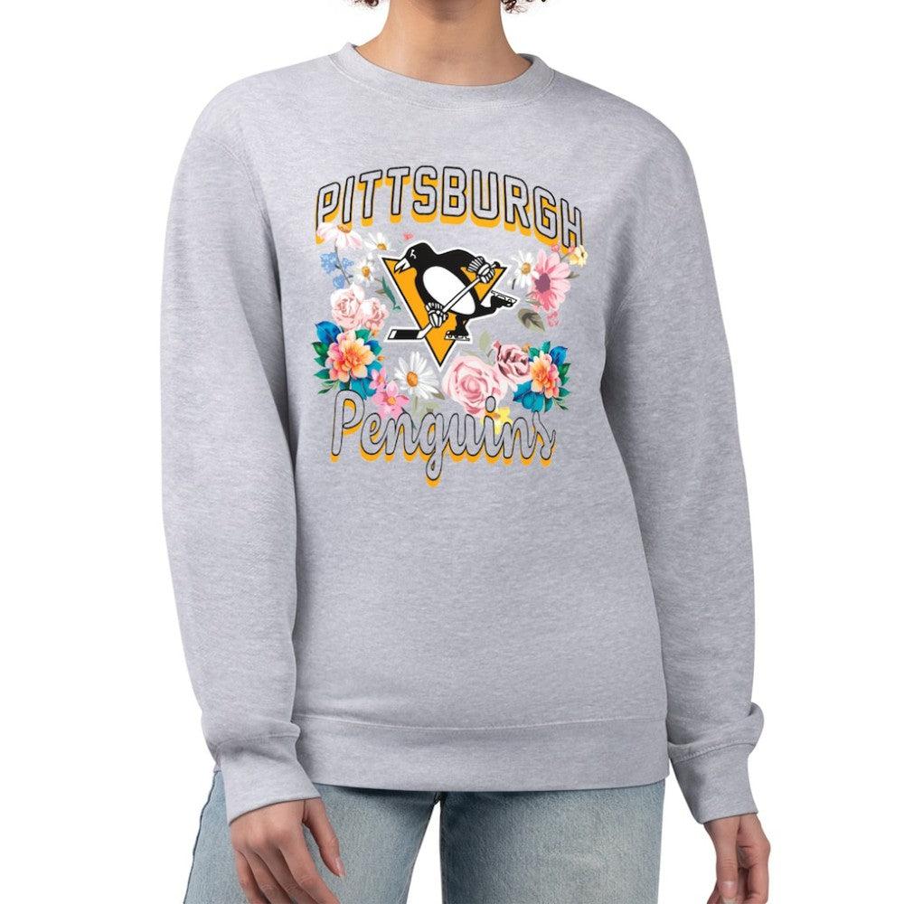 Pittsburgh Penguins G-III 4Her by Carl Banks Women's Flower Logo Pullover Sweatshirt - Heather Gray | US 201906030