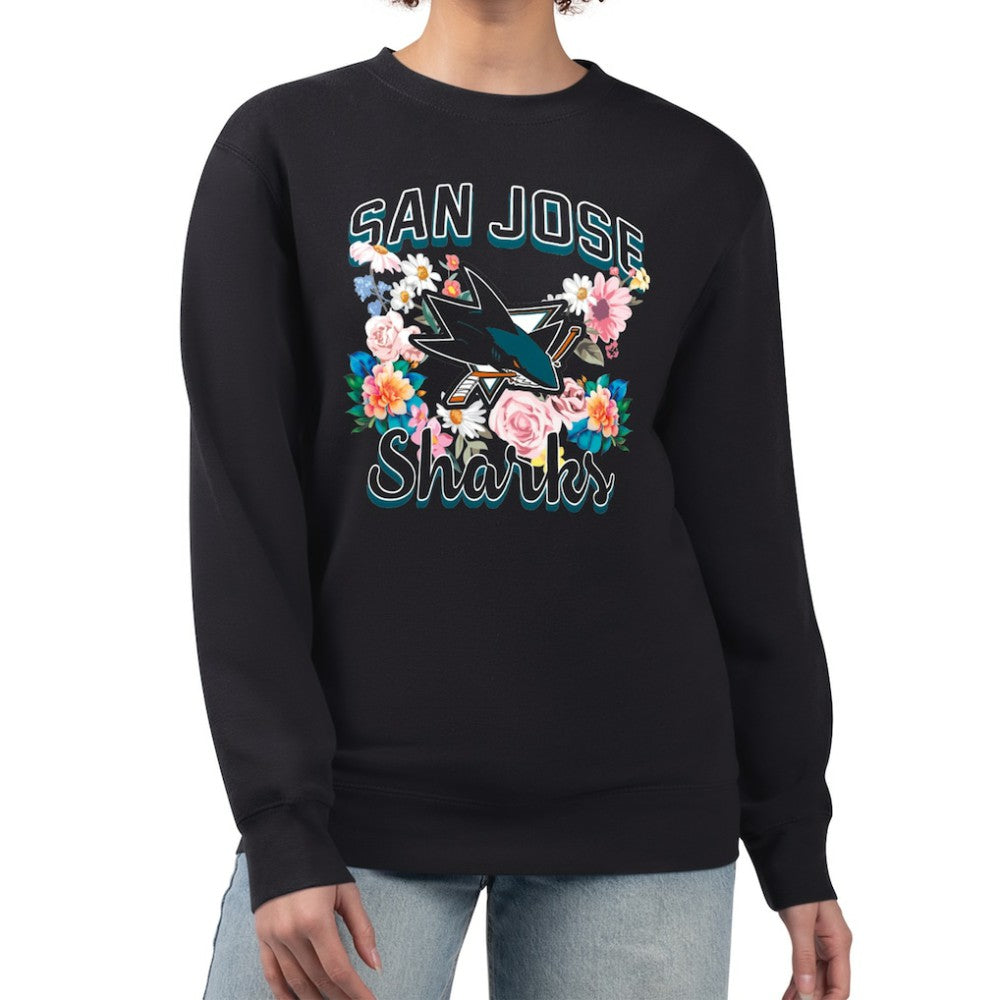 San Jose Sharks G-III 4Her by Carl Banks Women's Flower Logo Pullover Sweatshirt - Black | US 201906031
