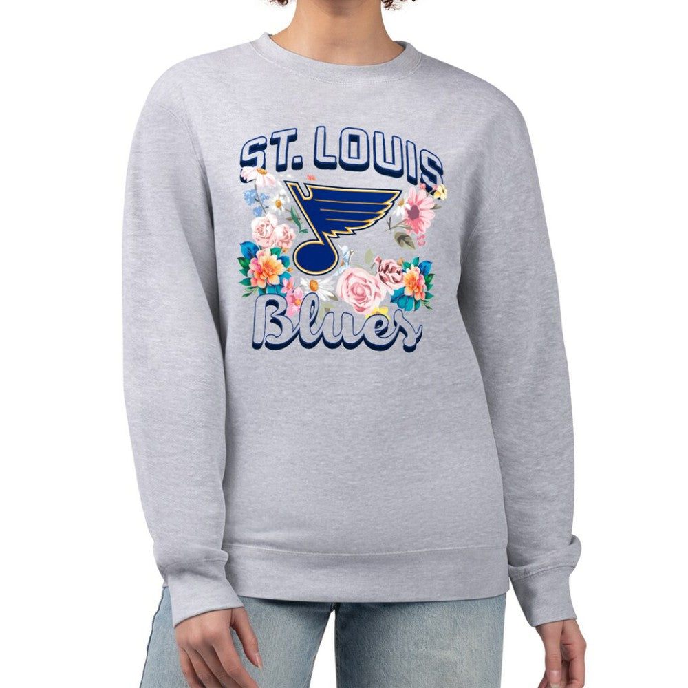 St. Louis Blues G-III 4Her by Carl Banks Women's Flower Logo Pullover Sweatshirt - Heather Gray | US 201906032