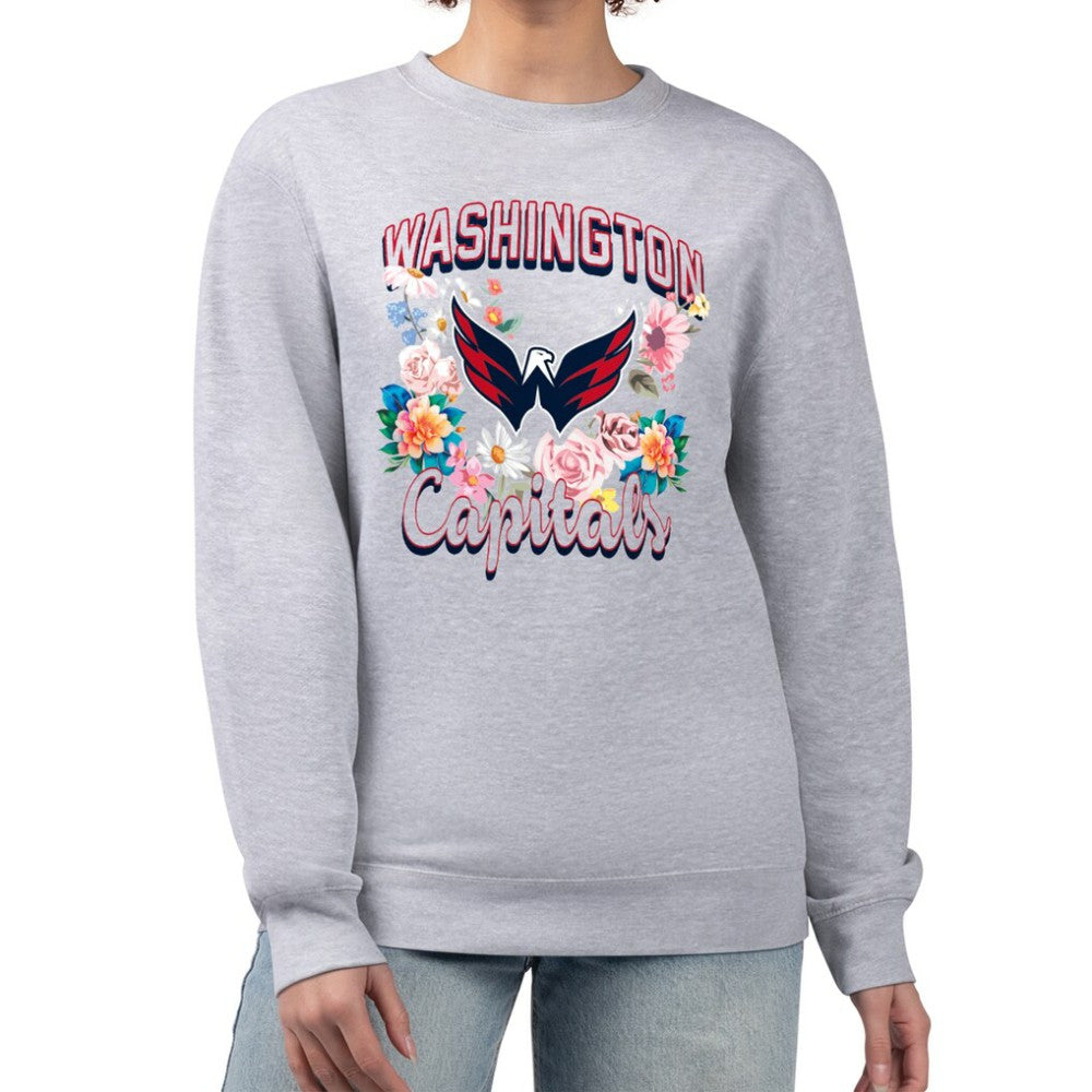 Washington Capitals G-III 4Her by Carl Banks Women's Flower Logo Pullover Sweatshirt - Heather Gray | US 201906042