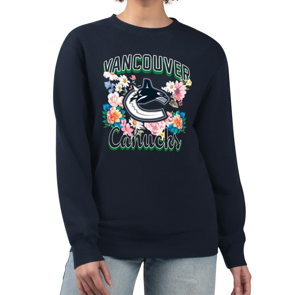 Vancouver Canucks G-III 4Her by Carl Banks Women's Flower Logo Pullover Sweatshirt - Navy | US 201906046