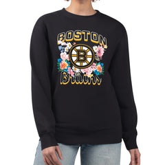 Boston Bruins G-III 4Her by Carl Banks Women's Flower Logo Pullover Sweatshirt - Black | US 201906047