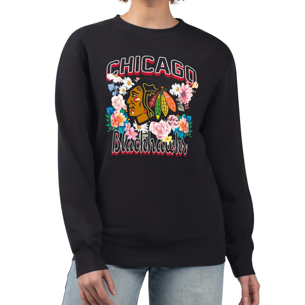 Chicago Blackhawks G-III 4Her by Carl Banks Women's Flower Logo Pullover Sweatshirt - Black | US 201906053