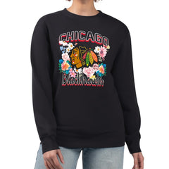 Chicago Blackhawks G-III 4Her by Carl Banks Women's Flower Logo Pullover Sweatshirt - Black | US 201906053