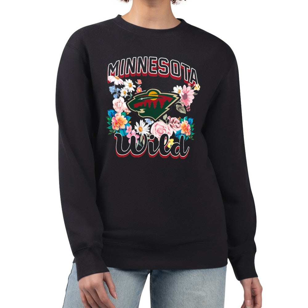 Minnesota Wild G-III 4Her by Carl Banks Women's Flower Logo Pullover Sweatshirt - Black | US 201906060