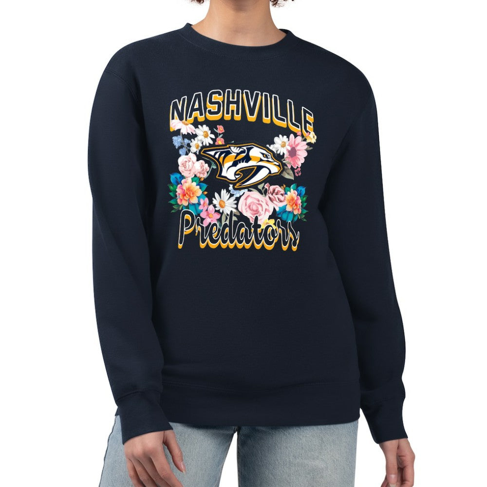 Nashville Predators G-III 4Her by Carl Banks Women's Flower Logo Pullover Sweatshirt - Navy | US 201906065