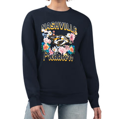 Nashville Predators G-III 4Her by Carl Banks Women's Flower Logo Pullover Sweatshirt - Navy | US 201906065