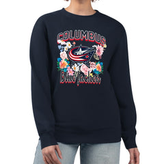 Columbus Blue Jackets G-III 4Her by Carl Banks Women's Flower Logo Pullover Sweatshirt - Navy | US 201906066