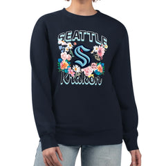 Seattle Kraken G-III 4Her by Carl Banks Women's Flower Logo Pullover Sweatshirt - Deep Sea Blue | US 201906067