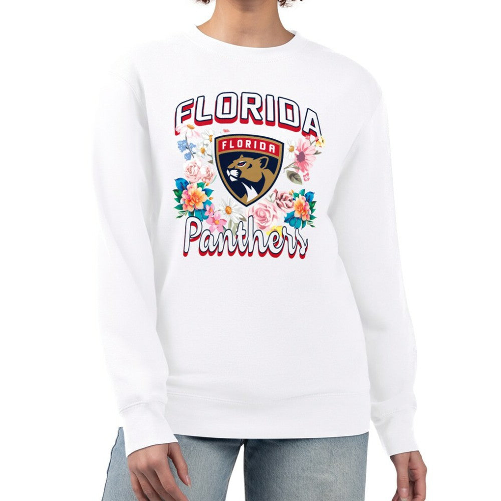 Florida Panthers G-III 4Her by Carl Banks Women's Flower Logo Pullover Sweatshirt - White | US 201906079