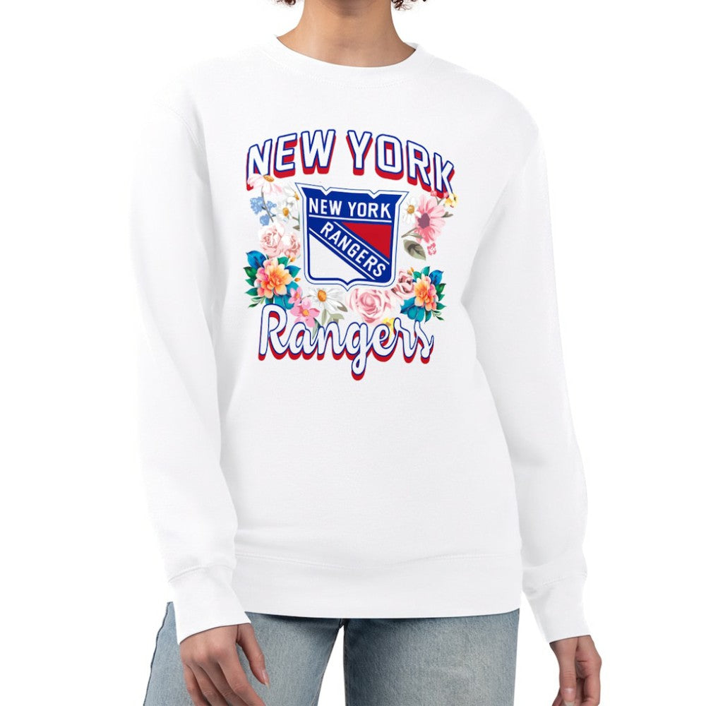 New York Rangers G-III 4Her by Carl Banks Women's Flower Logo Pullover Sweatshirt - White | US 201906088