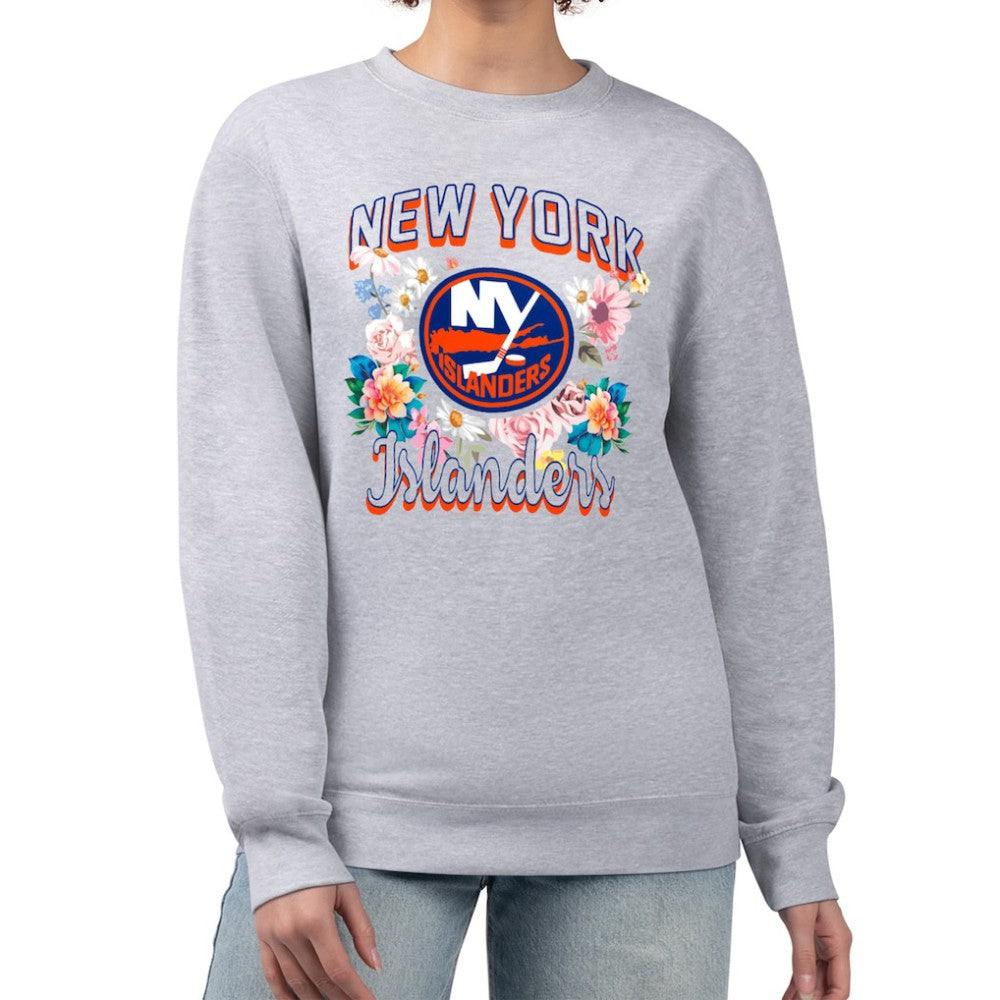 New York Islanders G-III 4Her by Carl Banks Women's Flower Logo Pullover Sweatshirt - Heather Gray | US 201906095