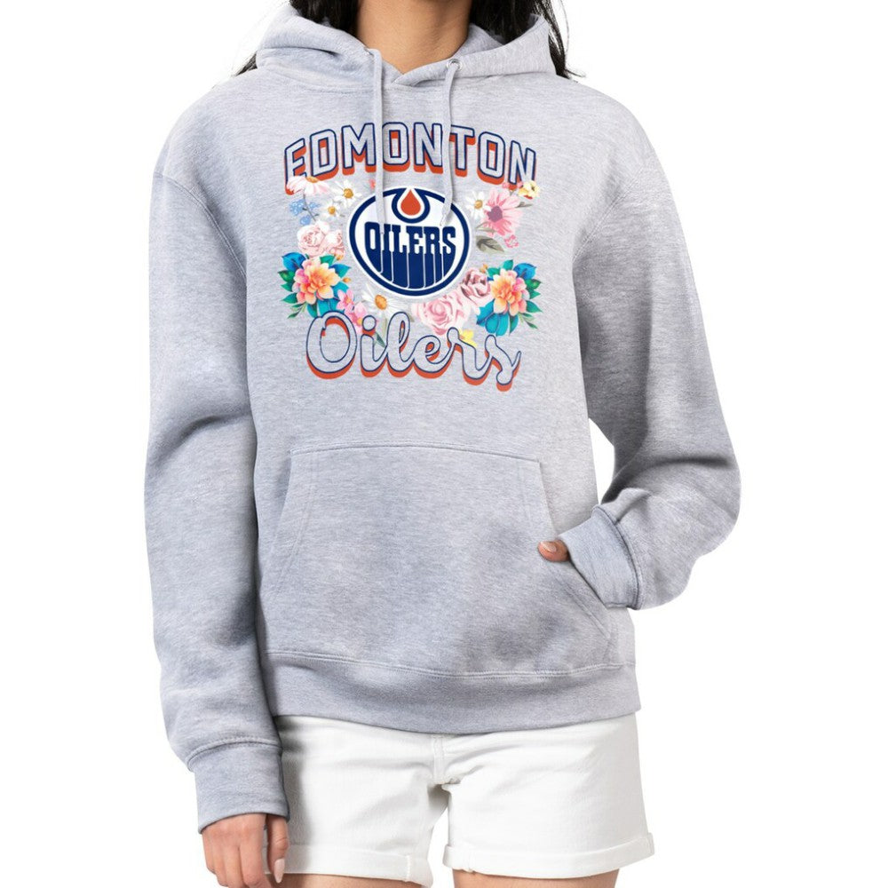 Edmonton Oilers G-III 4Her by Carl Banks Women's Flower Logo Pullover Hoodie - Heather Gray | US 201906111