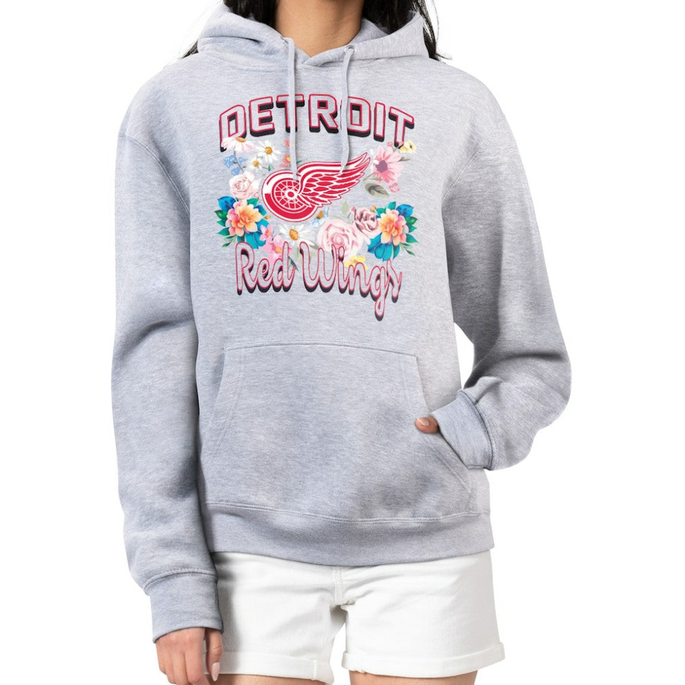 Detroit Red Wings G-III 4Her by Carl Banks Women's Flower Logo Pullover Hoodie - Heather Gray | US 201906132