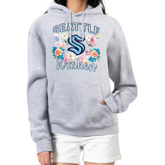 Seattle Kraken G-III 4Her by Carl Banks Women's Flower Logo Pullover Hoodie - Heather Gray | US 201906160