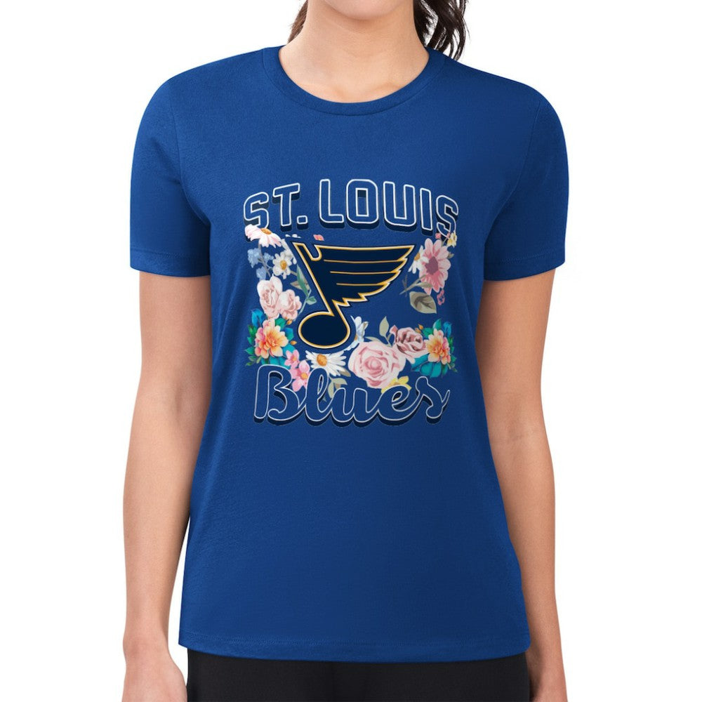 St. Louis Blues G-III 4Her by Carl Banks Women's Super-Slim Fit Lightweight Flower Logo T-Shirt - Blue | US 201906210