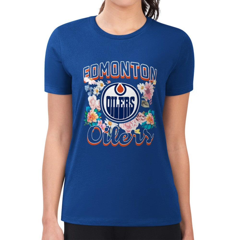 Edmonton Oilers G-III 4Her by Carl Banks Women's Super-Slim Fit Lightweight Flower Logo T-Shirt - Royal | US 201906211