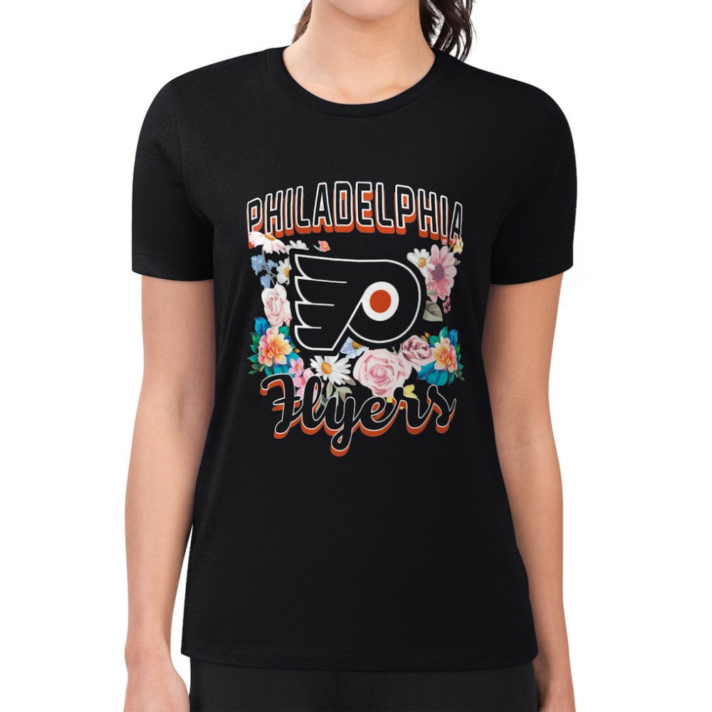 Philadelphia Flyers G-III 4Her by Carl Banks Women's Super-Slim Fit Lightweight Flower Logo T-Shirt - Black | US 201906216