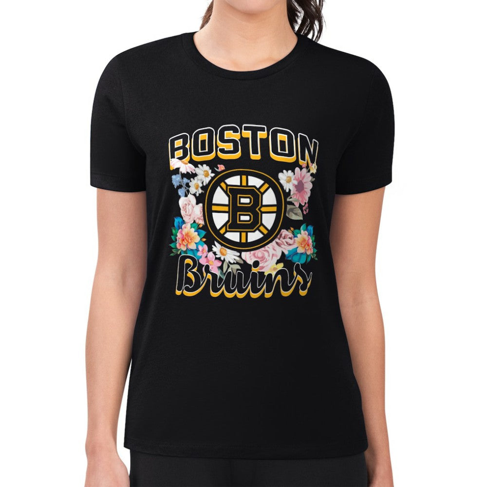 Boston Bruins G-III 4Her by Carl Banks Women's Super-Slim Fit Lightweight Flower Logo T-Shirt - Black | US 201906218