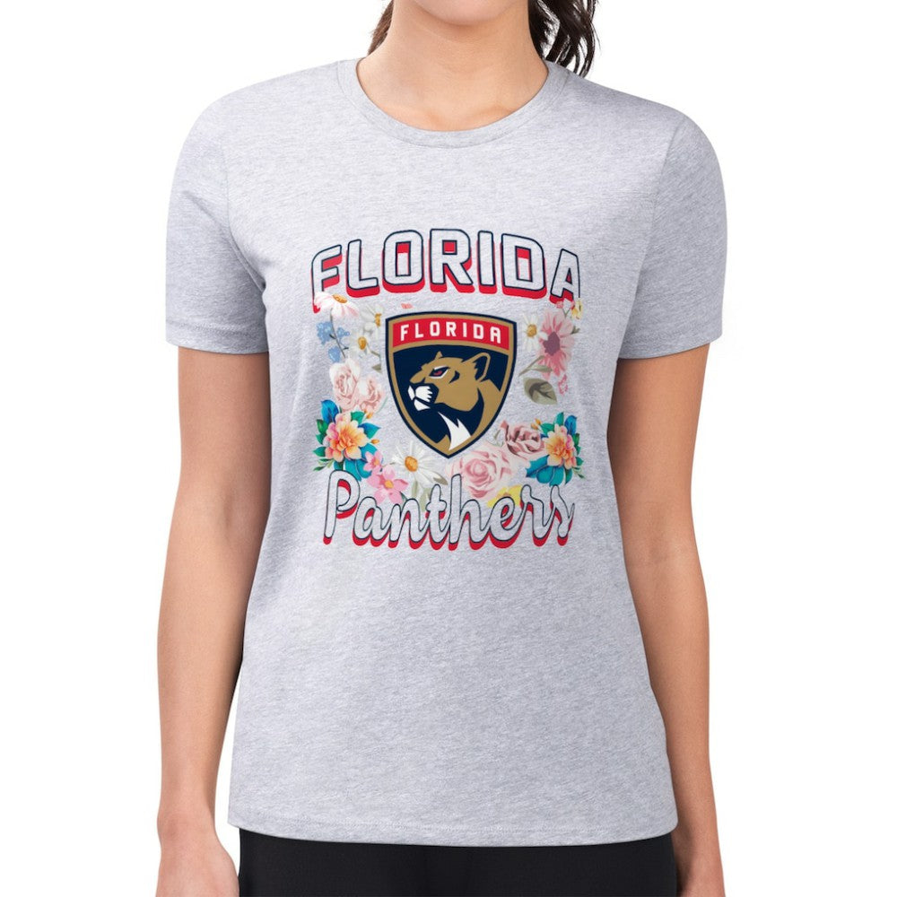 Florida Panthers G-III 4Her by Carl Banks Women's Super-Slim Fit Lightweight Flower Logo T-Shirt - Heather Gray | US 201906222
