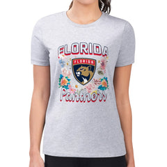 Florida Panthers G-III 4Her by Carl Banks Women's Super-Slim Fit Lightweight Flower Logo T-Shirt - Heather Gray | US 201906222