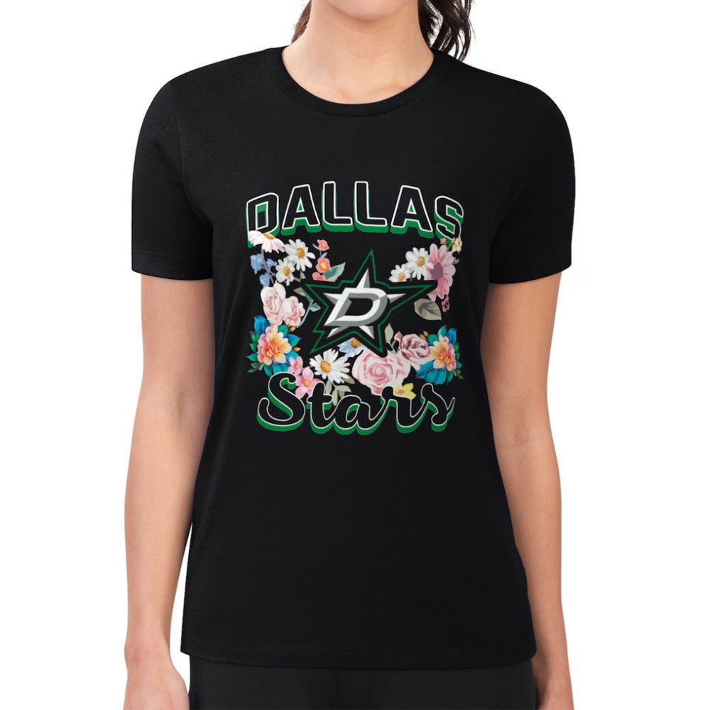 Dallas Stars G-III 4Her by Carl Banks Women's Super-Slim Fit Lightweight Flower Logo T-Shirt - Black | US 201906227
