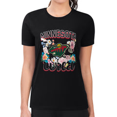 Minnesota Wild G-III 4Her by Carl Banks Women's Super-Slim Fit Lightweight Flower Logo T-Shirt - Black | US 201906230