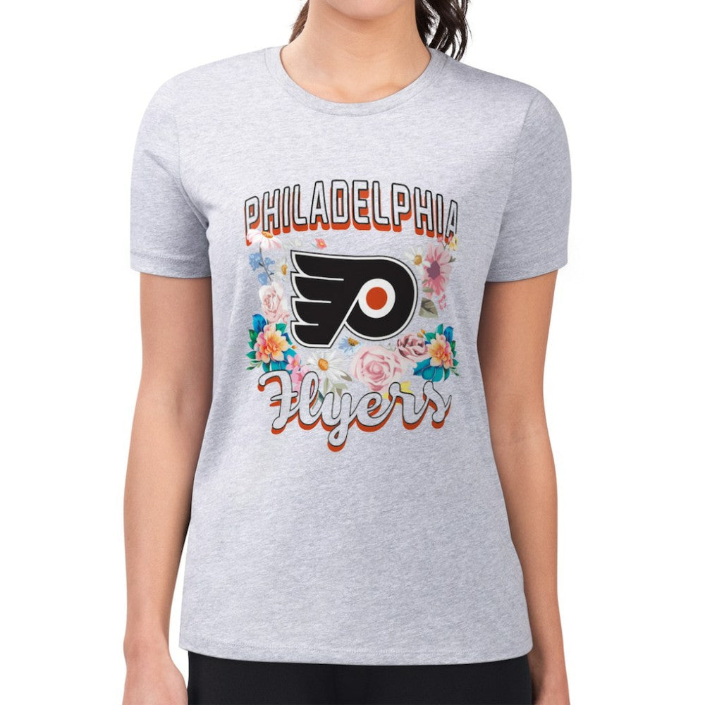 Philadelphia Flyers G-III 4Her by Carl Banks Women's Super-Slim Fit Lightweight Flower Logo T-Shirt - Heather Gray | US 201906241