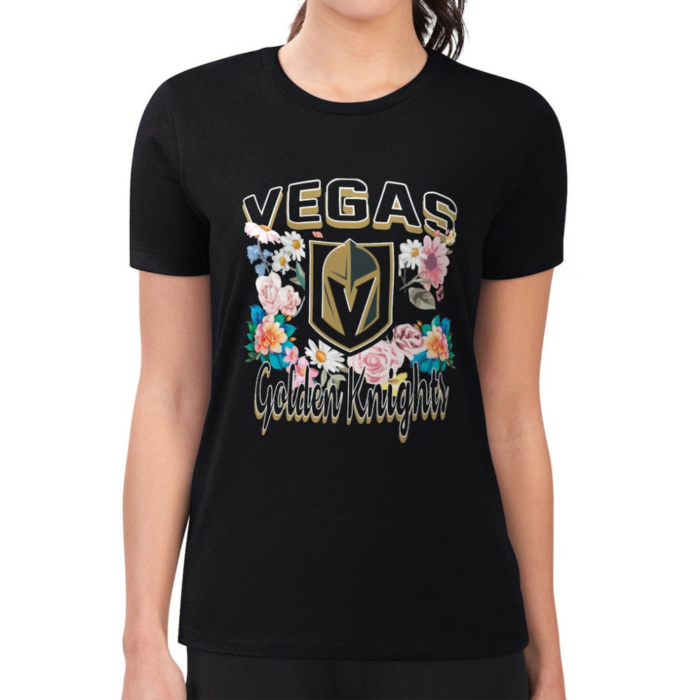 Vegas Golden Knights G-III 4Her by Carl Banks Women's Super-Slim Fit Lightweight Flower Logo T-Shirt - Black | US 201906242