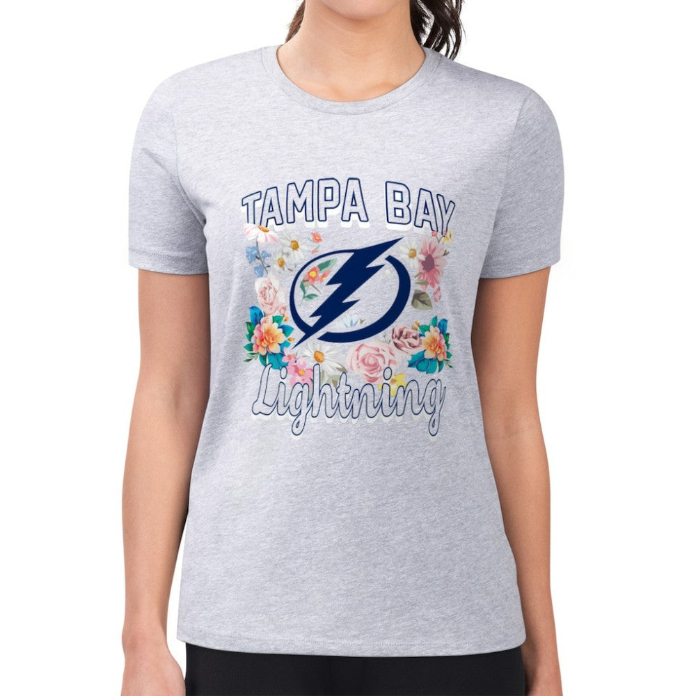 Tampa Bay Lightning G-III 4Her by Carl Banks Women's Super-Slim Fit Lightweight Flower Logo T-Shirt - Heather Gray | US 201906251