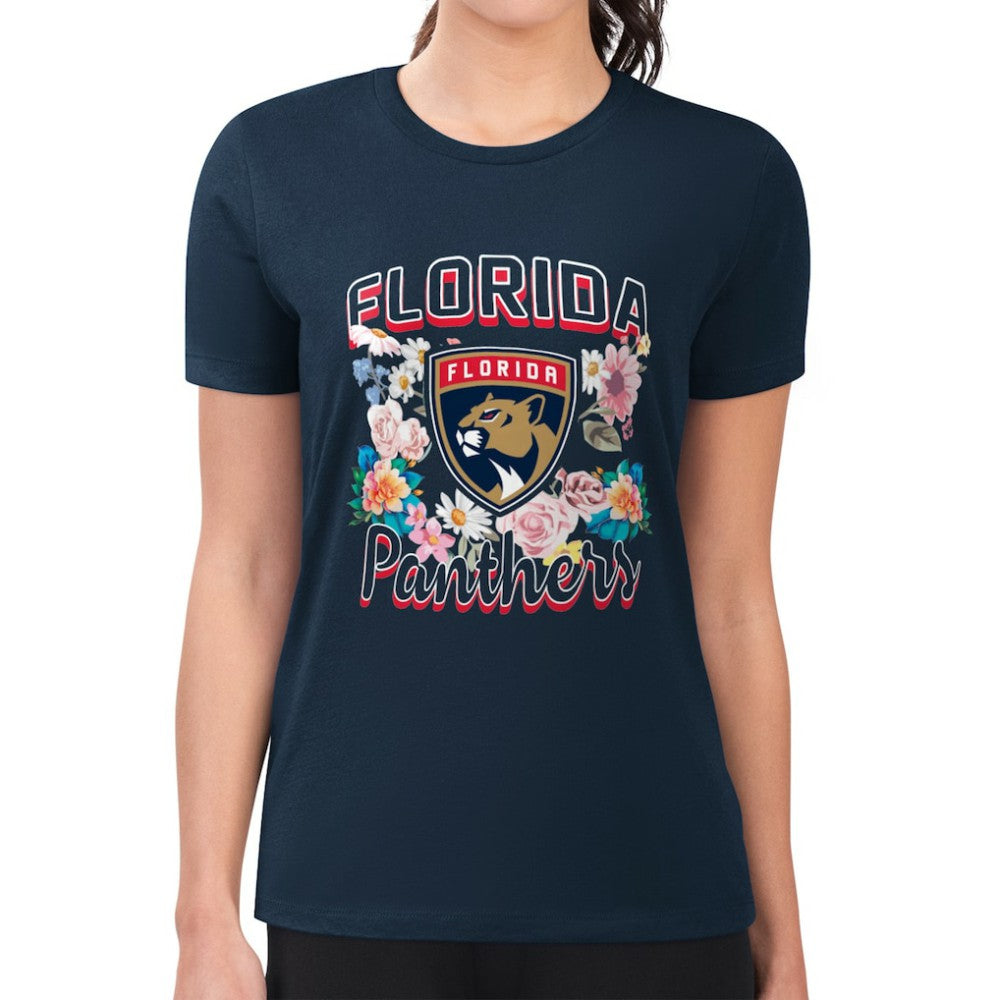 Florida Panthers G-III 4Her by Carl Banks Women's Super-Slim Fit Lightweight Flower Logo T-Shirt - Navy | US 201906254
