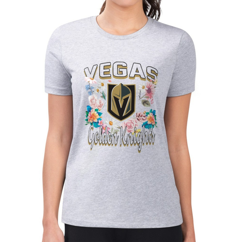Vegas Golden Knights G-III 4Her by Carl Banks Women's Super-Slim Fit Lightweight Flower Logo T-Shirt - Heather Gray | US 201906256