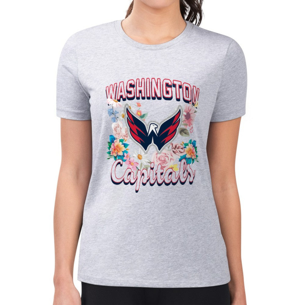 Washington Capitals G-III 4Her by Carl Banks Women's Super-Slim Fit Lightweight Flower Logo T-Shirt - Heather Gray | US 201906258