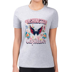Washington Capitals G-III 4Her by Carl Banks Women's Super-Slim Fit Lightweight Flower Logo T-Shirt - Heather Gray | US 201906258