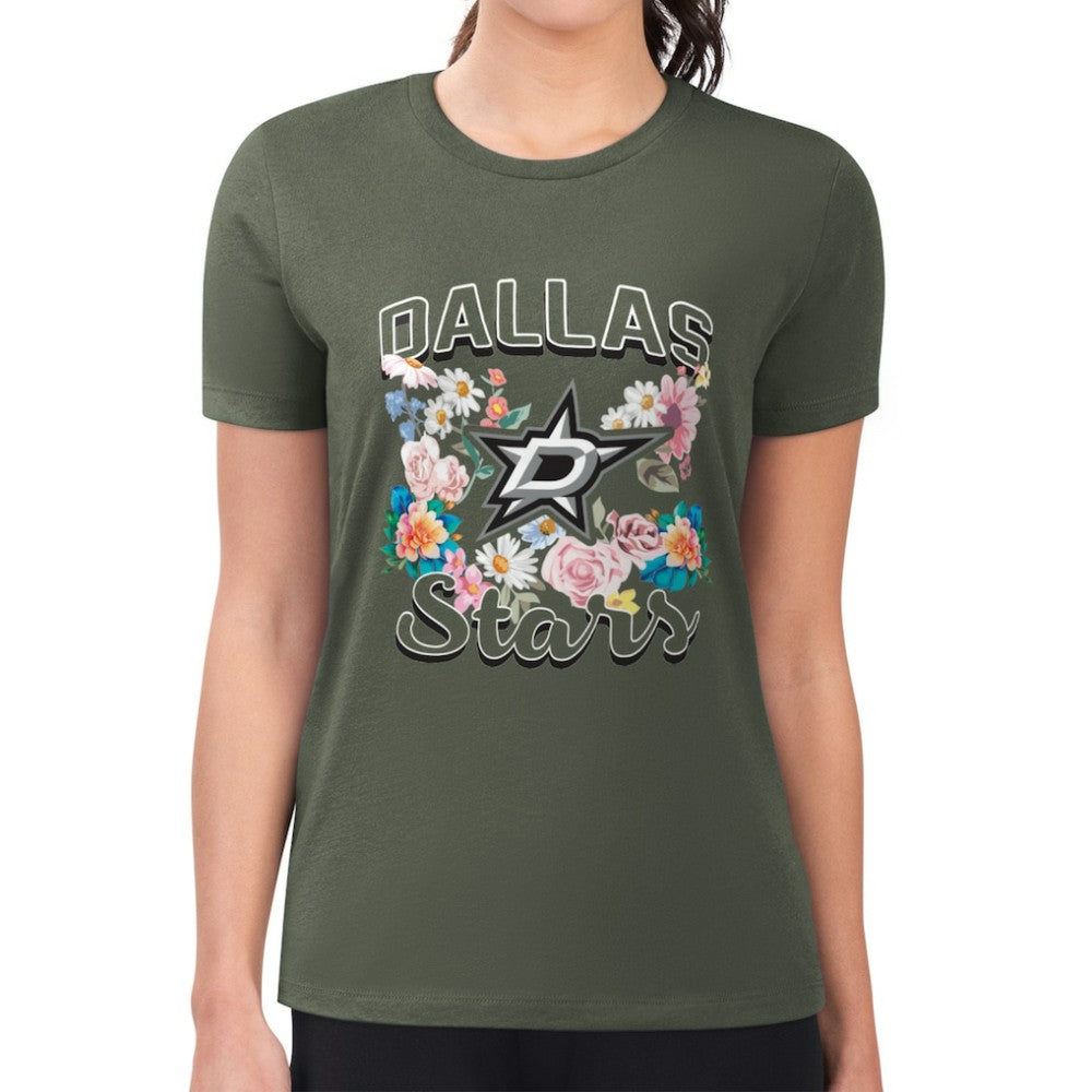 Dallas Stars G-III 4Her by Carl Banks Women's Super-Slim Fit Lightweight Flower Logo T-Shirt - Green | US 201906262