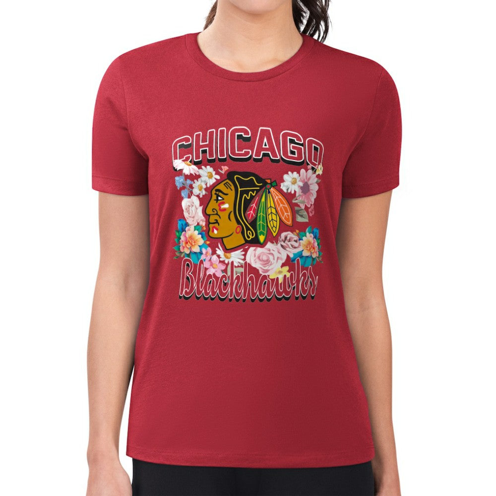 Chicago Blackhawks G-III 4Her by Carl Banks Women's Super-Slim Fit Lightweight Flower Logo T-Shirt - Red | US 201906271