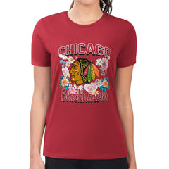 Chicago Blackhawks G-III 4Her by Carl Banks Women's Super-Slim Fit Lightweight Flower Logo T-Shirt - Red | US 201906271
