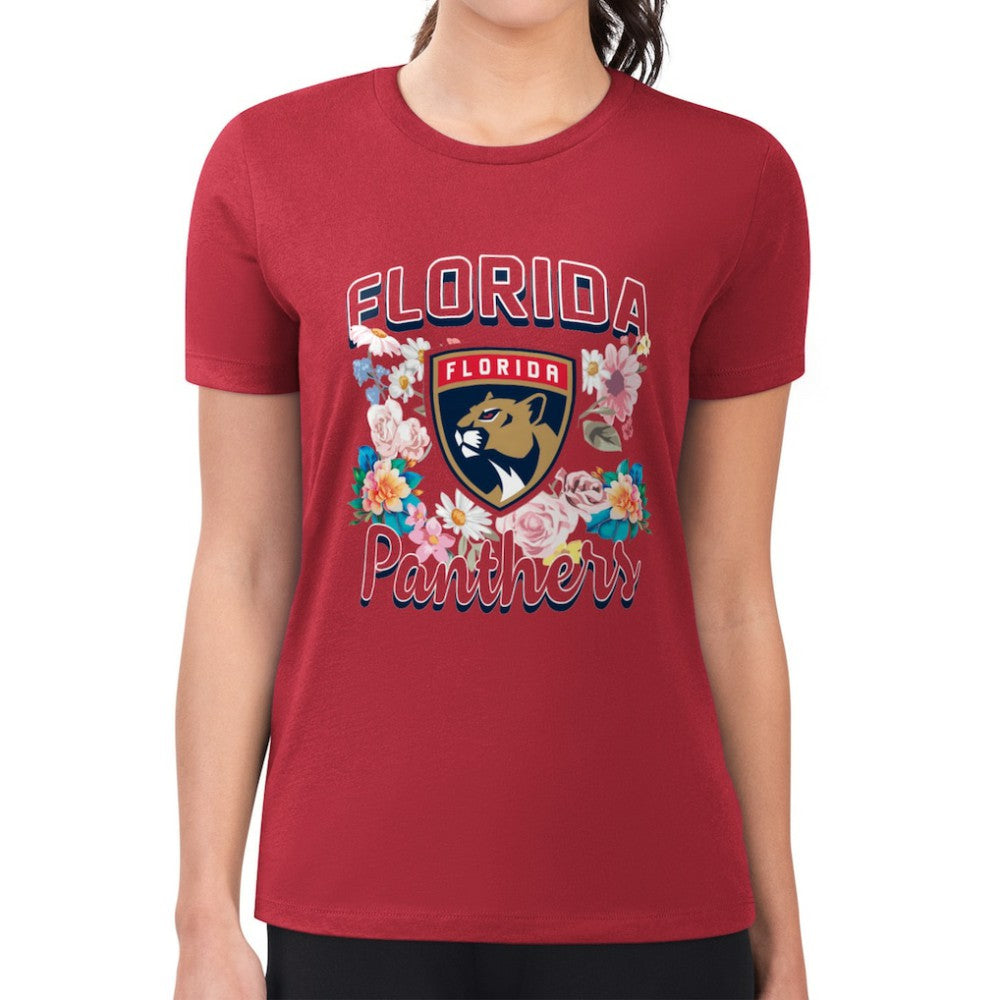 Florida Panthers G-III 4Her by Carl Banks Women's Super-Slim Fit Lightweight Flower Logo T-Shirt - Red | US 201906273