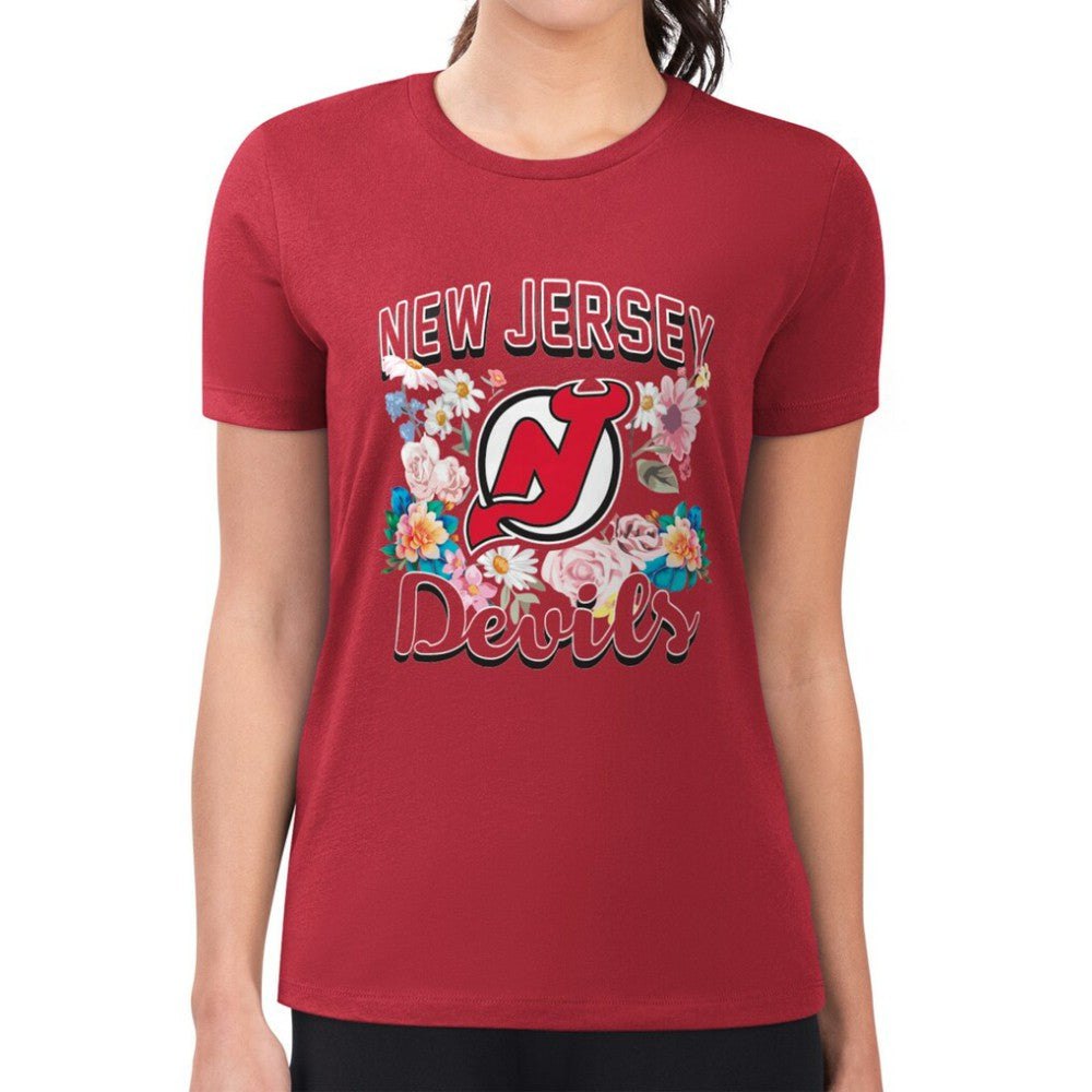 New Jersey Devils G-III 4Her by Carl Banks Women's Super-Slim Fit Lightweight Flower Logo T-Shirt - Red | US 201906275
