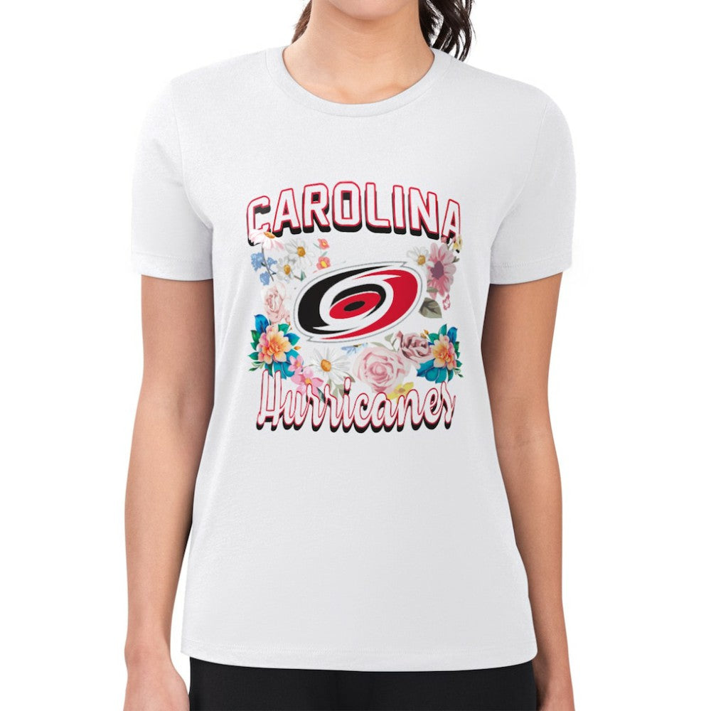 Carolina Hurricanes G-III 4Her by Carl Banks Women's Super-Slim Fit Lightweight Flower Logo T-Shirt - White | US 201906283