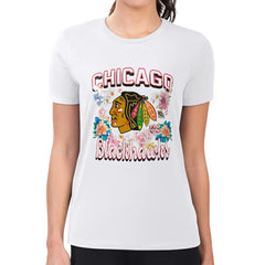 Chicago Blackhawks G-III 4Her by Carl Banks Women's Super-Slim Fit Lightweight Flower Logo T-Shirt - White | US 201906284
