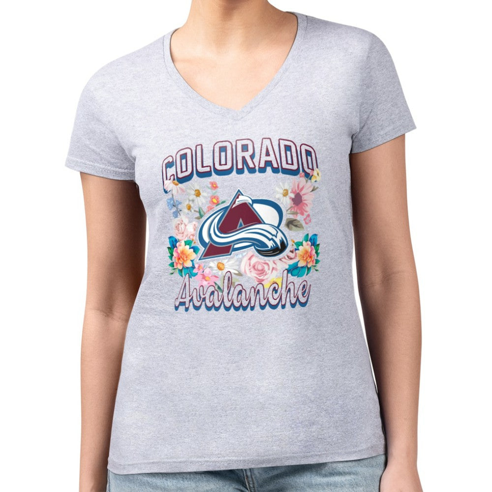 Colorado Avalanche G-III 4Her by Carl Banks Women's Super-Slim Fit Lightweight Flower Logo V-Neck T-Shirt - Heather Gray | US 201906313